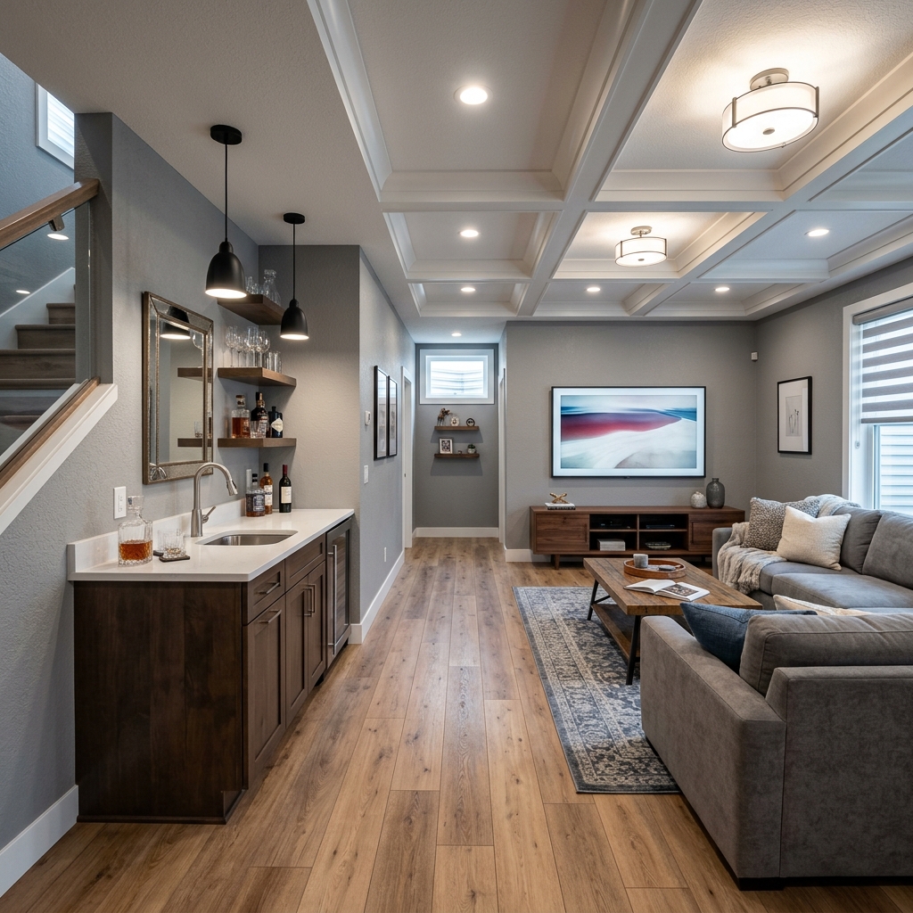 Finished Modern Recreation Basement